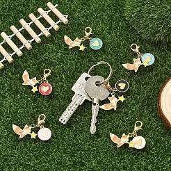 6本合金エナメルペンダントデコレーション  キツネ  合金製カニカン付き  ライトゴールド  ミックスカラー  34mm&nbsp;HJEW-YW00419