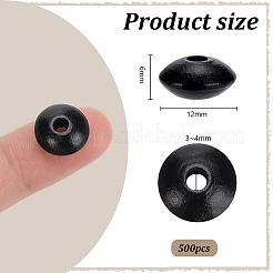 染色された天然ブナ材ビーズ500個  ロンデル  ブラック  12x6mm  穴：3~4mm&nbsp;WOOD-PH0003-85A