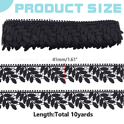 10ヤードの葉っぱのポリエステルレーストリム  衣服アクセサリー用のレースリボン  ブラック  1-5/8インチ（41mm）&nbsp;OCOR-WR0001-87A