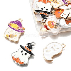24pcs12スタイルハロウィーンテーマ合金エナメルペンダント  カドミウムフリー＆ニッケルフリー＆鉛フリー  ゴースト  ミックスカラー  15~26x15~23x1~2.5mm  穴：1.4~2mm  2個/スタイル&nbsp;ENAM-FP0003-01