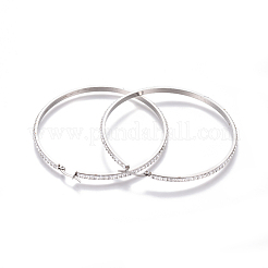 304ステンレススチールビッグフープピアス  ポリマークレイラインストーン付き  クリスタル  ステンレス鋼色  76x71x3mm  ピン：0.7x1mm&nbsp;EJEW-L232-036J-P