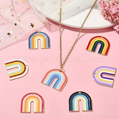 14本7色合金エナメルペンダント  レインボーチャーム  ライトゴールド  ミックスカラー  26x27x1.5mm  穴：2mm  2個/カラー&nbsp;ENAM-CJ0005-06