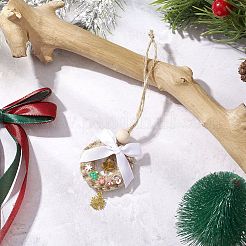 クリスマス用木製＆ポリエステル製蝶結びペンダントデコレーション3個  合金チャームと鉄ベルチャーム付き  ミックスカラー  163mm&nbsp;HJEW-JM04193