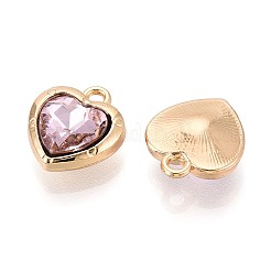 合金ラインストーンチャーム  ハート  ゴールドカラー  ライトローズ  13.5x12x5mm  穴：1.6mm&nbsp;PALLOY-T092-23G-02
