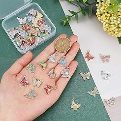 40本10色合金ペンダント  ラインストーン付き  蝶のチャーム  ミックスカラー  15x17x2.5mm  穴：1.6mm  4個/カラー&nbsp;FIND-FH0003-79