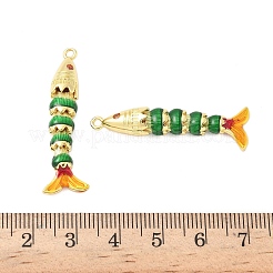 真鍮マイクロパヴェキュービックジルコニアエナメルペンダント  魚  18KGP本金メッキ  グリーン  38x11.5x6.5mm  穴：1.6mm&nbsp;KK-G539-02G-03