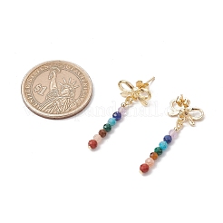 チャクラ 蝶結び 合金 ダングル スタッド イヤリング  天然混合石のビーズで  35x13.5mm&nbsp;EJEW-JE06378-01