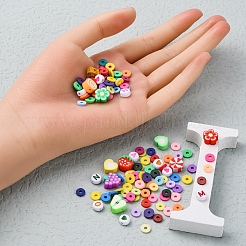 DIYフードテーマ平石プレッピーブレスレットレターメイキングキット付き  ポリマークレイディスク＆フルーツ＆フード＆ハートビーズを含む  アクリルビーズ  ピンセット  ミックスカラー  ビーズ：3262個/セット&nbsp;DIY-YW0005-64