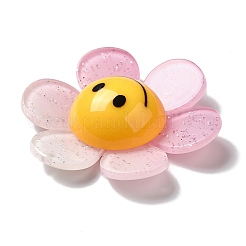 グリッターパウダー入りアクリルビッグペンダント  笑顔のツートンカラーの花  ピンク  52x48x14.5mm  穴：2mm&nbsp;MACR-M023-03B