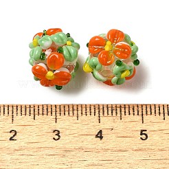 手作りランプワークビーズ  花  ダークオレンジ  12~14mm  穴：1.2mm&nbsp;LAMP-B025-03B-12