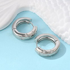 クリアキュービックジルコニアスターフープピアス  女性のための真鍮の分厚いイヤリング  カドミウムフリー＆ニッケルフリー＆鉛フリー  プラチナ  20x6mm  ピン：1mm&nbsp;EJEW-C022-06P-01