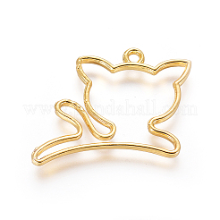 亜鉛合金子猫オープンバックベゼルペンダント  UVレジンDIY用  エポキシ樹脂  プレスジュエリー  猫  ゴールドカラー  25x29x2mm  穴：2mm&nbsp;PALLOY-E564-02G
