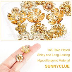 20 個 5 スタイル真鍮ビーズキャップ  マルチ花弁  花  18KGP本金メッキ  11~16x4.5~6mm  穴：1mm  4個/スタイル&nbsp;KK-SC0004-92