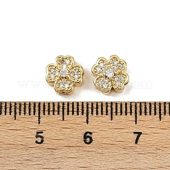 ラックメッキ真鍮製マイクロパヴェキュービックジルコニアビーズ  花  18KGP本金メッキ  ミックスカラー  ミックスカラー  8x5mm  穴：1.5mm&nbsp;ZIRC-A006-04G-02