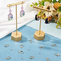 304ステンレススチールフレンチフックピアス金具50個  水平ループと50個のラックメッキ真鍮丸カン付き  24KGP本金メッキ  15.5x10x1.5mm  穴：1.5mm&nbsp;DIY-CN0002-51