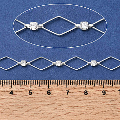 手作りの真鍮パヴェクリアキュービックジルコニア菱形リンクチェーン  溶接されていない  スプールで  銀  14x8x0.5ミリ＆7.5x3.2x2mm  約16.40フィート（5m）/ロール&nbsp;CHC-G027-01S