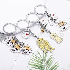 Wewaysmile 犬用キーホルダー 2個 車用キーホルダー ペットペンダント キーリング 可愛い犬用キーリング ポータブル メタルキーホルダー ペット愛好家へのギフト 誕生日 子犬テーマ パーティー用品 (金色の毛の犬)  プラチナ  10.6x2.6cm&nbsp;JX787A