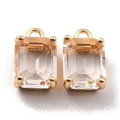 ラックメッキ真鍮ガラスチャーム  長持ちメッキ  長方形  18KGP本金メッキ  12.5x8x6.5mm  穴：1.5mm&nbsp;KK-D070-04G