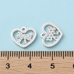 925スターリングシルバーペンダント  ちょう結びのチャームが付いたハート  バレンタインデーのために  銀  10x12x1.4mm  穴：1.2mm&nbsp;STER-C004-04S