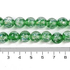 手作りの金箔ランプワークビーズ連売り  ラウンド  グリーン  10mm  穴：1.8mm  約50個/連  186.61''（474センチメートル）&nbsp;LAMP-Q002-01B