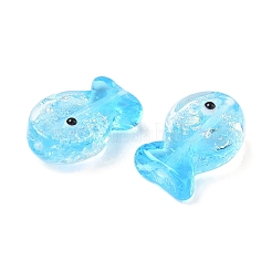 手作りのホイルランプワーク魚ビーズ  エナメル  グラデーションカラー  ライトスカイブルー  20x23x8.5mm  穴：1.8mm&nbsp;FOIL-Z001-01D-1