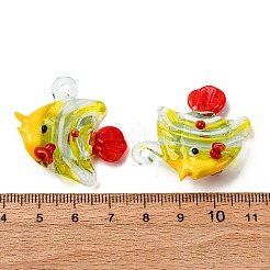 手作りランプワークペンダント  魚  きいろ  31~32x30.5~33x11.5~12.5mm  穴：3~3.5x2.5~2.5mm&nbsp;LAMP-K039-28