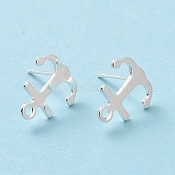 201 ステンレススチールスタッドピアス金具  水平ループと316ステンレススチールピン付き  アンカー  925銀メッキ  12x11mm  穴：1mm  ピン：0.7mm&nbsp;STAS-K241-02S