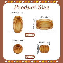 100個入りウッドビーズ  ロンドル＆ライス  ミックスカラー  15~30x19.5mm  穴：10~10.5mm&nbsp;WOOD-SP0001-78