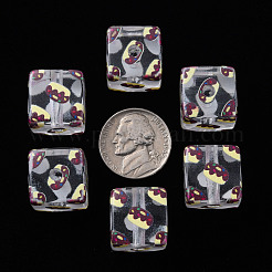透明印刷アクリルビーズ  ケーキ模様の正方形  ココナッツブラウン  16x16x16mm  穴：3mm&nbsp;MACR-S374-09A-01