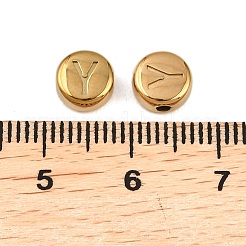 304ステンレススチールビーズ  フラットラウンド  イオンプレーティング（ip）  18KGP本金メッキ  文字y  7x3.5mm  穴：1.6mm&nbsp;STAS-A117-11G-Y