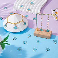 50本合金エナメルペンダント  カドミウムフリー＆ニッケルフリー＆鉛フリー  ゴールドカラー  花のチャーム  ターコイズ  16x14x2.4mm  穴：1.5mm&nbsp;ENAM-DC0002-36A
