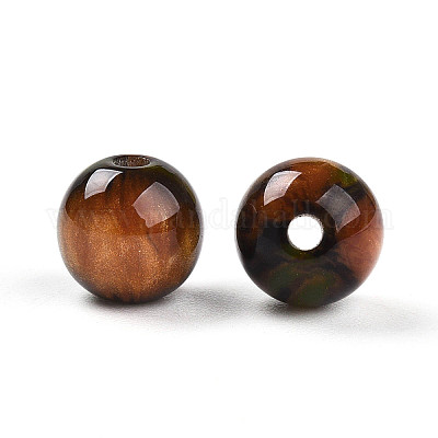 樹脂ビーズ  ラウンド  ツートン  オリーブドラブ  8mm  穴：2mm&nbsp;RESI-YW0004-28A-11-1
