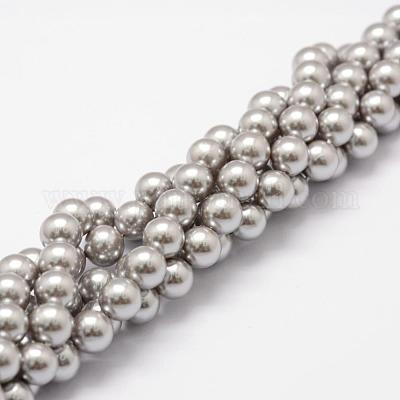 シェルパールビーズ連売り  グレードA  ラウンド  グレー  8mm  穴：1mm  約47個/連  15.5インチ&nbsp;BSHE-L026-05-8mm-1