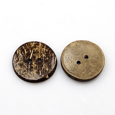 ココナッツボタン  2穴  フラットラウンド  ココナッツブラウン  25x3mm  穴：2mm&nbsp;X-COCO-I002-098-1