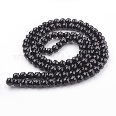 ガラスパールビーズ連売り  パールカラーの  ラウンド  ブラック  8mm  穴：1mm  約100個/連  30.71インチ（78cm）&nbsp;HY-8D-B20-1
