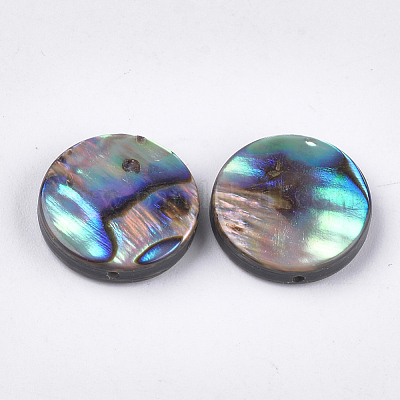 アワビ殻/パウア殻ビーズ  フラットラウンド  グリーン  15~15.5x3~4mm  穴：1mm&nbsp;SSHEL-T008-06B-1