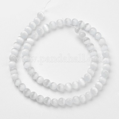 キャッツアイビーズ  ラウンド  ホワイト  12mm  穴：1.5mm  約32個/連  14.5インチ&nbsp;CER12mm01-1