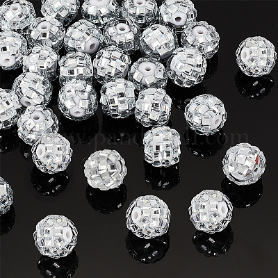 プラスチックのラインストーンビーズ  ラウンド  ホワイト  12x10.5mm  穴：1.8mm  30個/箱&nbsp;KY-PH0001-96-1