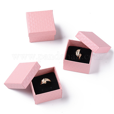 正方形の厚紙リングボックス  内部のスポンジ  ピンク  2x2x1-3/8インチ（5x5x3.5cm）&nbsp;LS-CBOX-S020-02-1