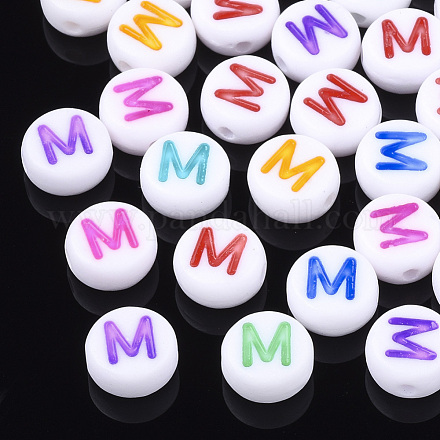初期のアクリルビーズ  水平穴  フラットラウンド  ミックスカラー  文字.m  7x3.5~4mm  穴：1.2mm  約3700個/500g&nbsp;OACR-E001-20M-1