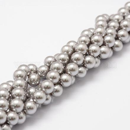 シェルパールビーズ連売り  グレードA  ラウンド  グレー  8mm  穴：1mm  約47個/連  15.5インチ&nbsp;BSHE-L026-05-8mm-1