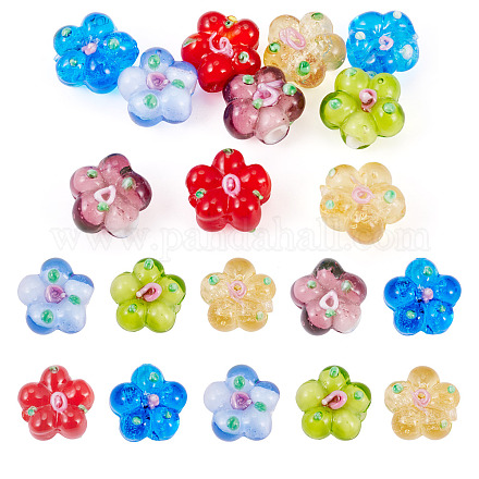 10個の手作りランプワークビーズ  バンピー  花  カラフル  13.5~14x14.5~15x7~8mm  穴：1.4mm&nbsp;LAMP-TADJ0001-01D-1