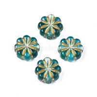 メッキアクリルビーズ  ライン入り  花  ダークターコイズ  14x13x6.5mm  穴：2.5mm&nbsp;X-PACR-N008-020