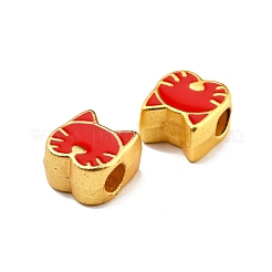 CCBプラスチックヨーロピアンビーズ  大穴ビーズ  エナメルスタイル  猫の形  レッド  10.5x10x6.5mm  穴：4mm&nbsp;CCB-P015-03G-01