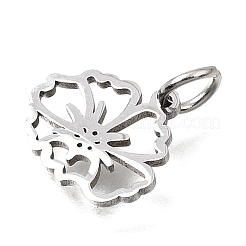 304ステンレススチールチャーム  12ヶ月の誕生花チャーム  ステンレス鋼色  2月のすみれ色  11x12x1mm  穴：3.5mm&nbsp;SA-CBA4CE0-01P-E