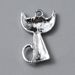 合金エナメルチャーム  ラインストーン付き  猫のチャーム  プラチナ  プラム  21.5x13x2.5mm  穴：1.8mm&nbsp;ENAM-WH0065-25P-04