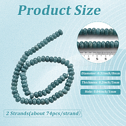 2連天然白翡翠ビーズ連  染め  ロンデル  ダークターコイズ  8x5mm  穴：1mm  約74個/連  15.15インチ（38.5cm）&nbsp;G-PA0002-02C