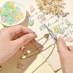 40 個 4 色レインボー虹色メッキアクリルパーツ  ライトゴールドトーンの真鍮のファインディングとグリッター付き  ティアドロップチャーム  ミックスカラー  17.5x10mm  穴：1.5mm  10個/カラー&nbsp;MACR-CJ0001-59