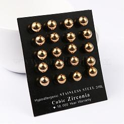 304ステンレススチールボールスタッドピアス  低刺激性のイヤリング  ゴールドカラー  18x8mm  ピン：0.8mm  10のペア/ボード&nbsp;EJEW-5558-8mm-G