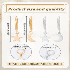 4ペア4スタイル合金フレンチフックピアス（女性用）  ムーンスター  ミックスカラー  22~23x6~8mm  1ペア/スタイル&nbsp;EJEW-LP0007-117
